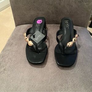 NWT Nicole Miller Black Sandals with Gold Accents